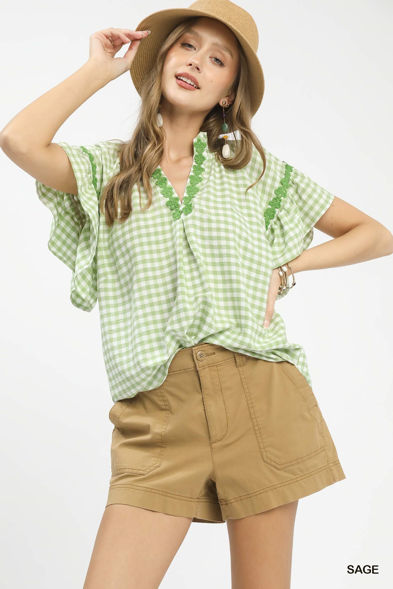 Gingham Lace Trim Top