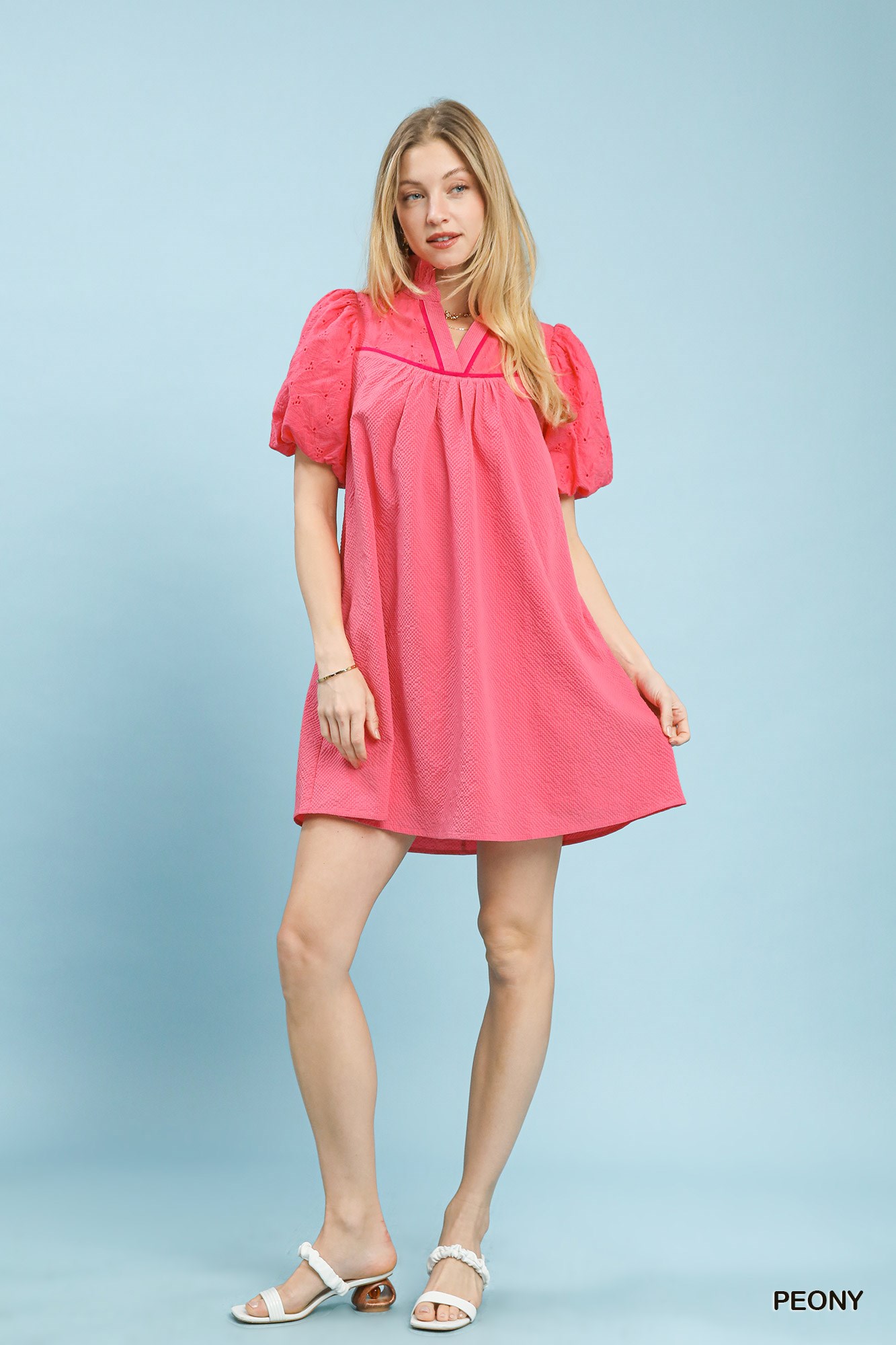 Puff Sleeve Textured Babydoll Dress, image 4