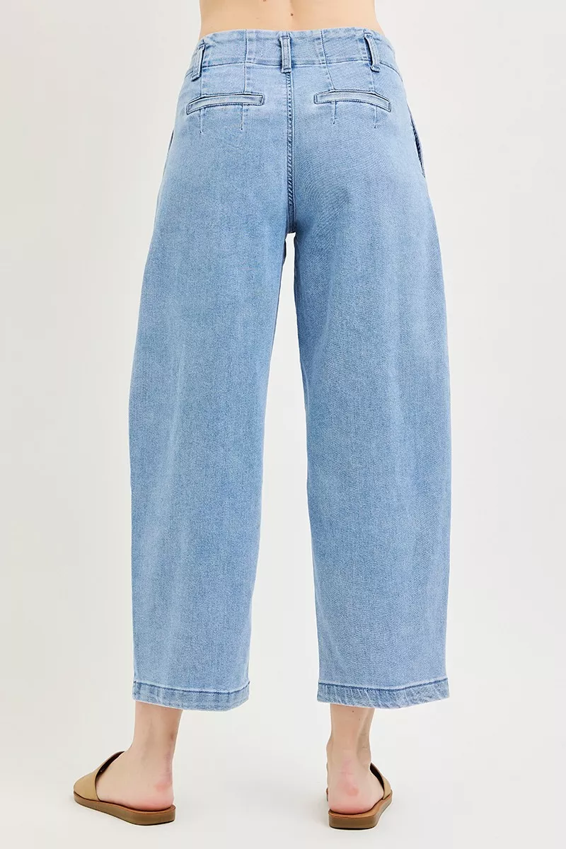 Slouchy Crop Barrel Pleated Jeans, image 5
