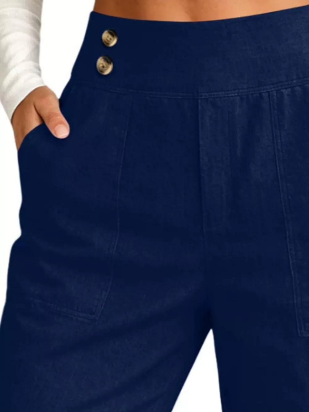 Full Size High-Waisted Button-Detail Cropped Pants Plus Size, image 12