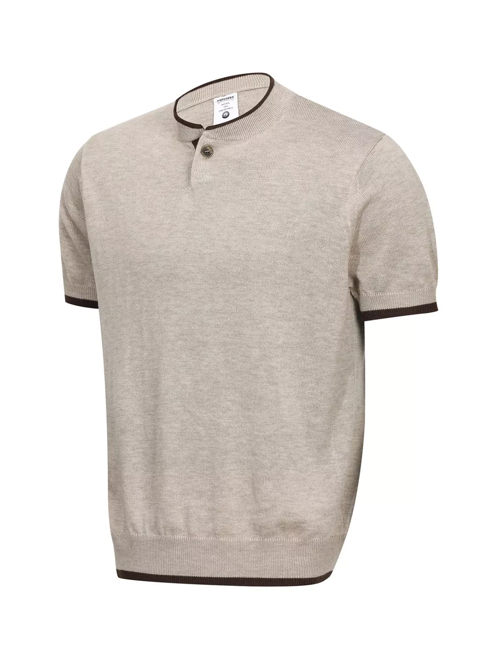 Men's Short Sleeve Collar Knit Top with Contrast Trim, image 2