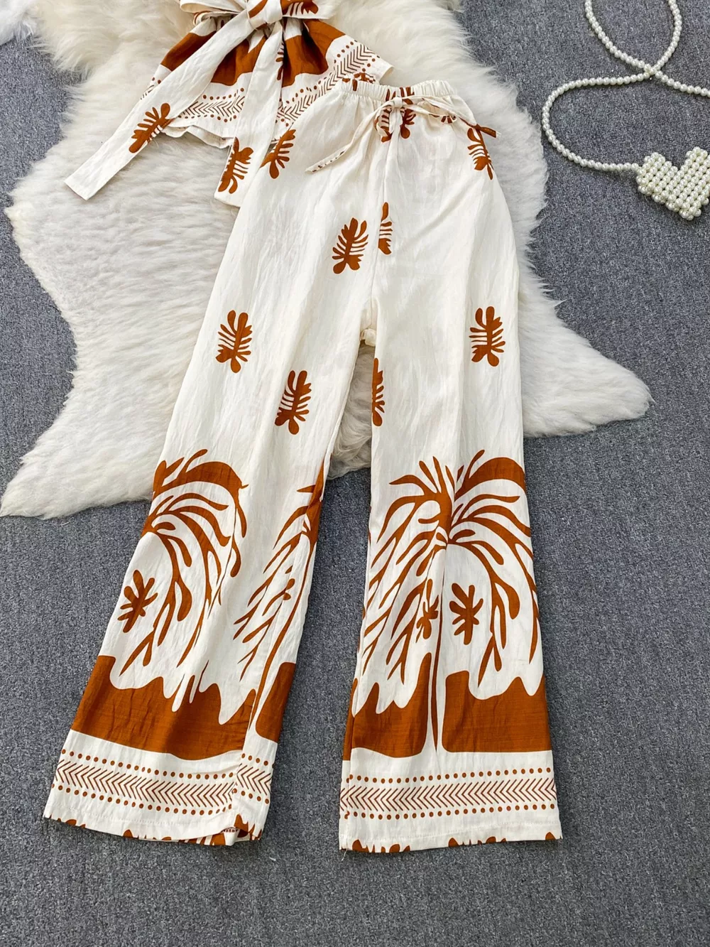 Printed Sleeveless Top and Wide Leg Pants Set, image 11