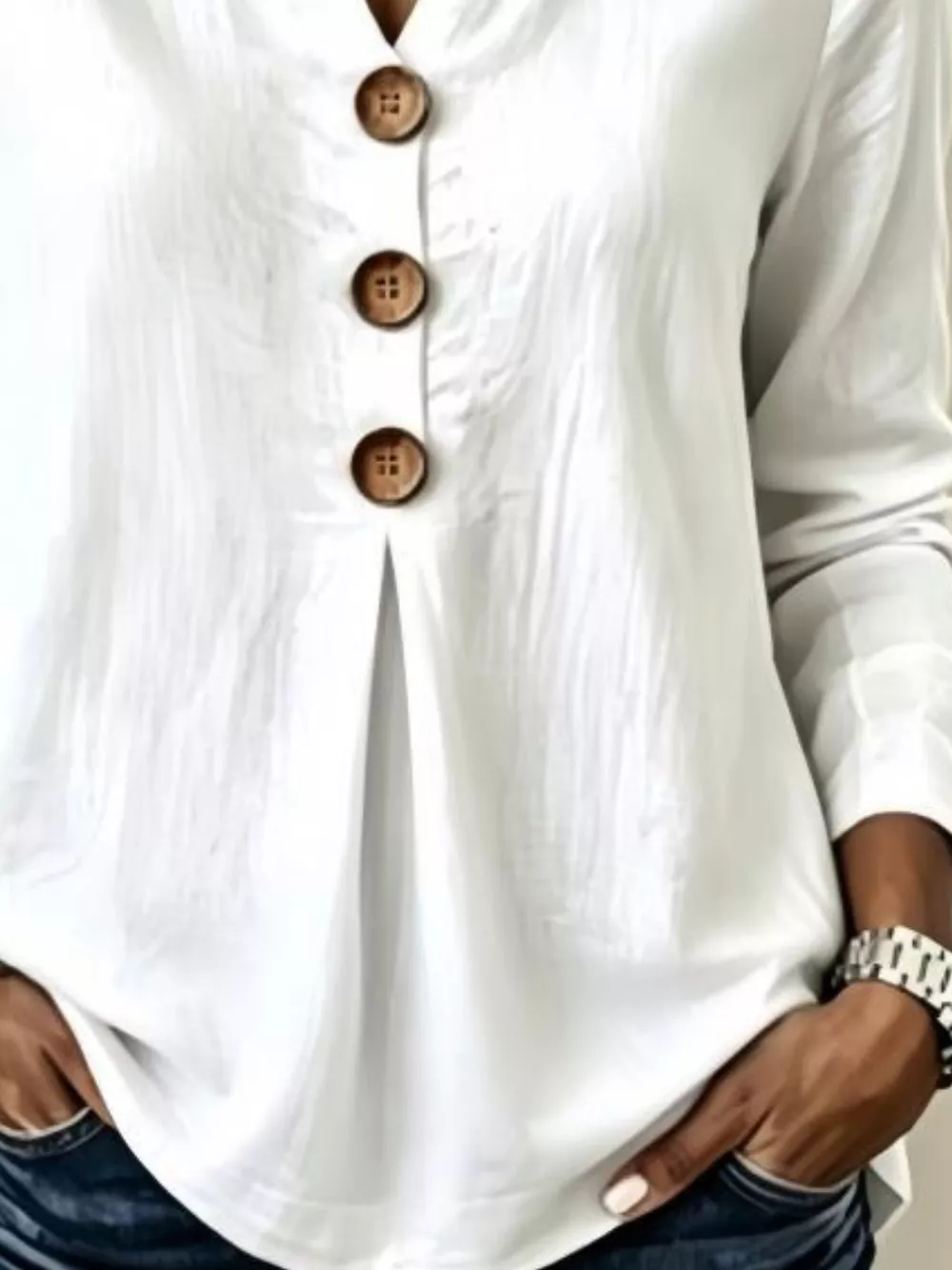 Full Size Button Detail Long Sleeve Blouse Plus Size, image 3