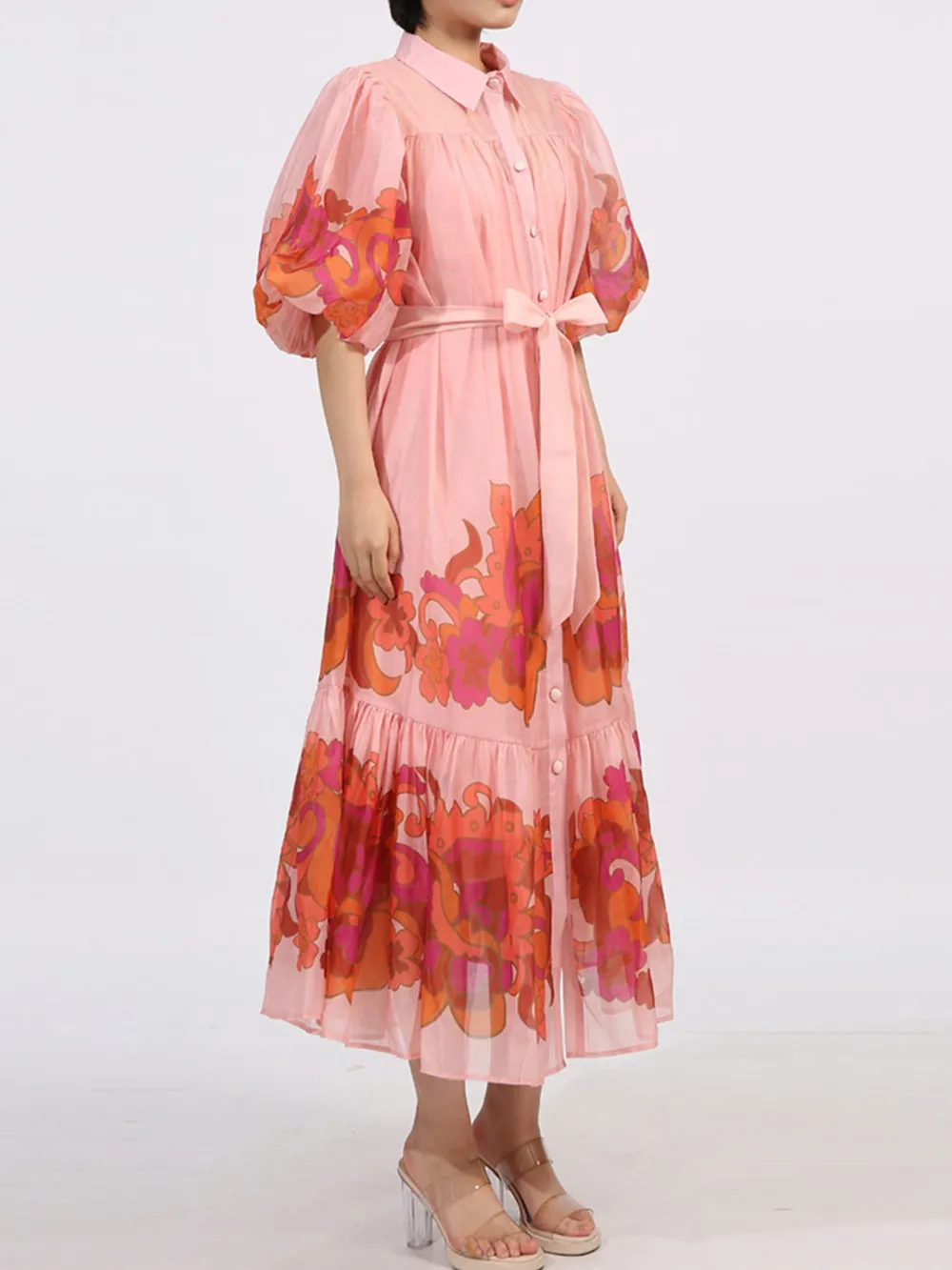 Button Front Puff Sleeve Dress, image 6