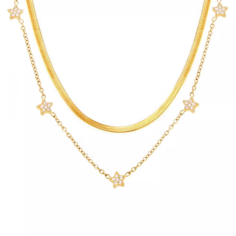 2-Piece 18K Gold-Plated Necklace with Zircon Accents, image 5