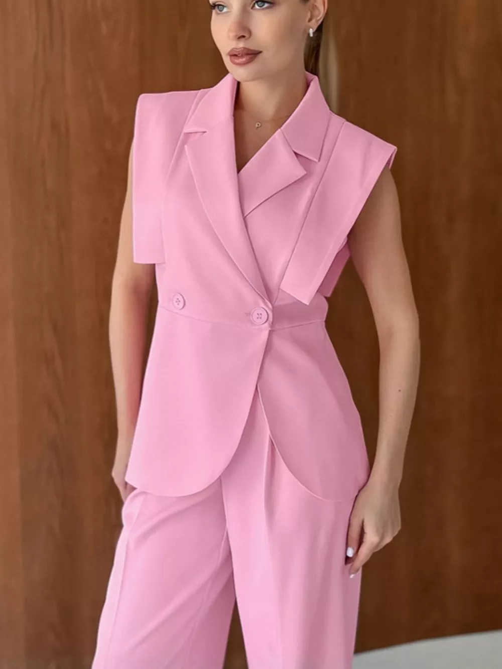 Sleeveless Blazer & Wide Leg Pants Set, image 5
