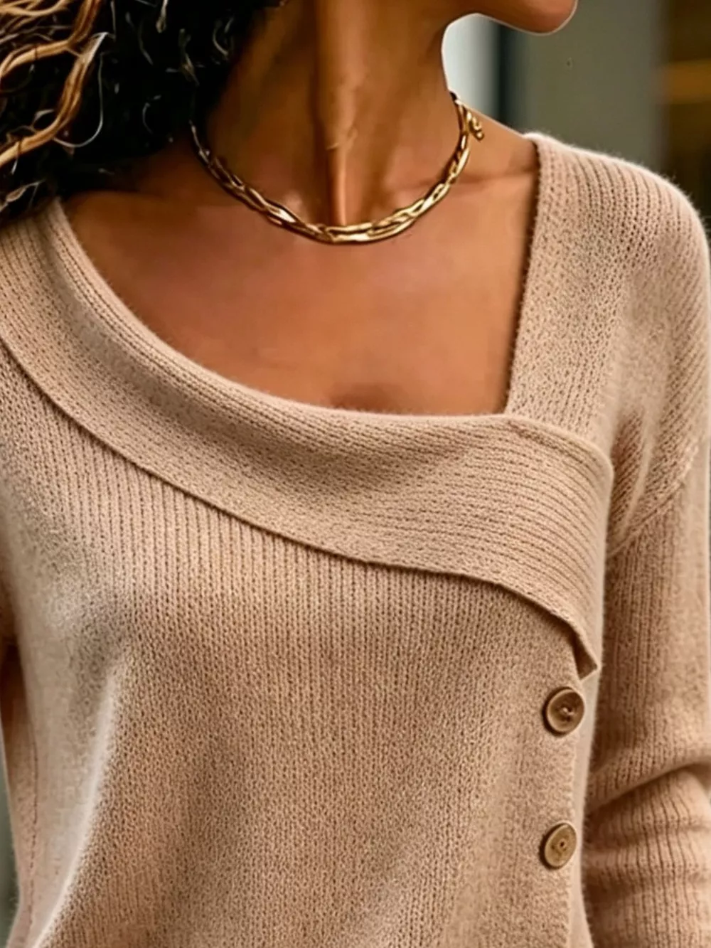 Full Size Asymmetrical Decor Button Sweater Plus Size, image 8