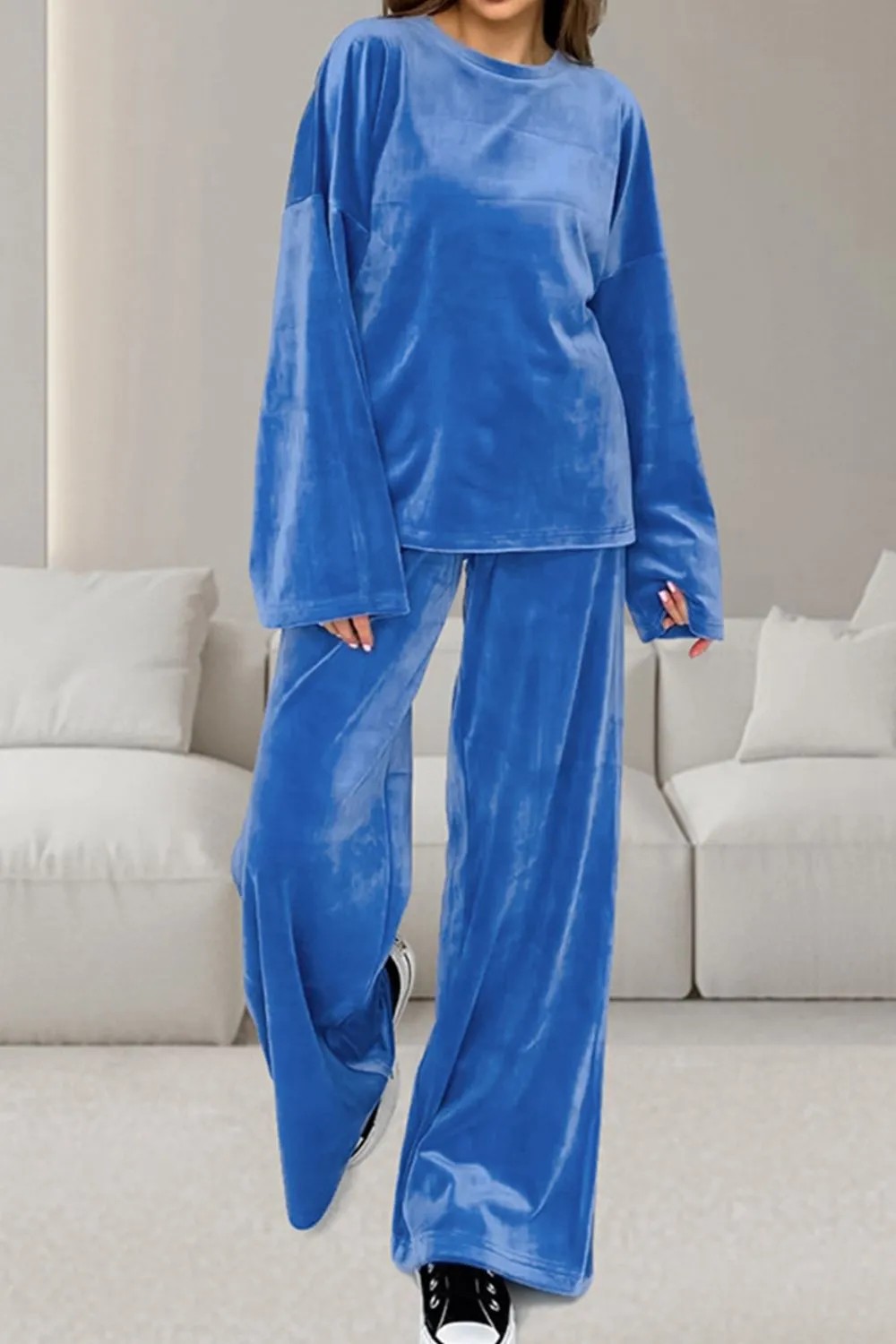 Buttery-Soft Round Neck Long Sleeve Top and Drawstring Pants Set, image 11