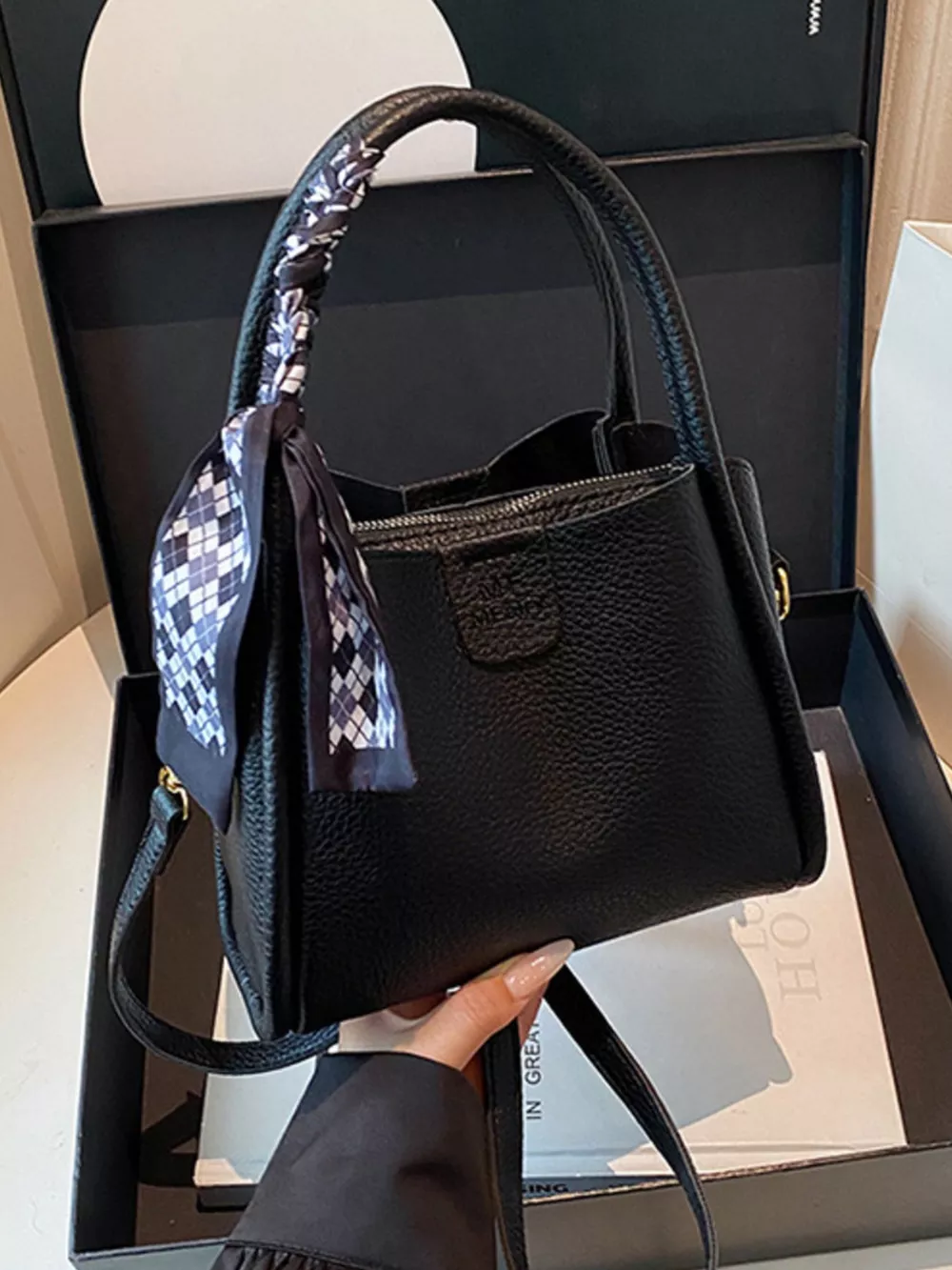 Leather Crossbody Bag with Scarf Accent, image 4