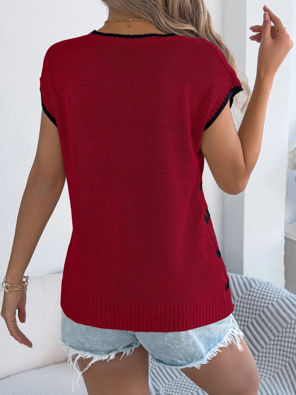 Cable-Knit Striped Round Neck Knit Top, image 15