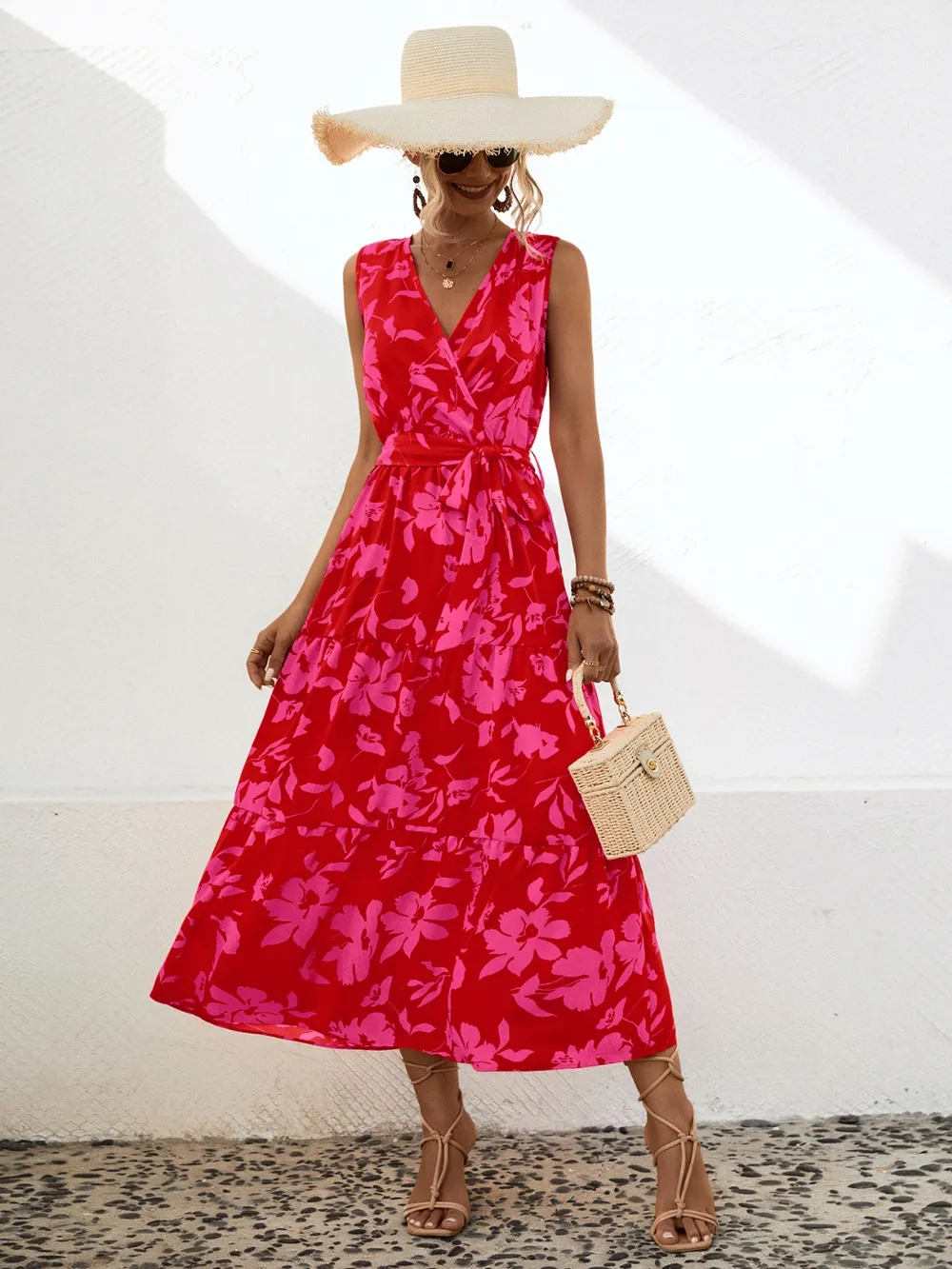 Tied Printed Surplice Tiered Dress, image 11