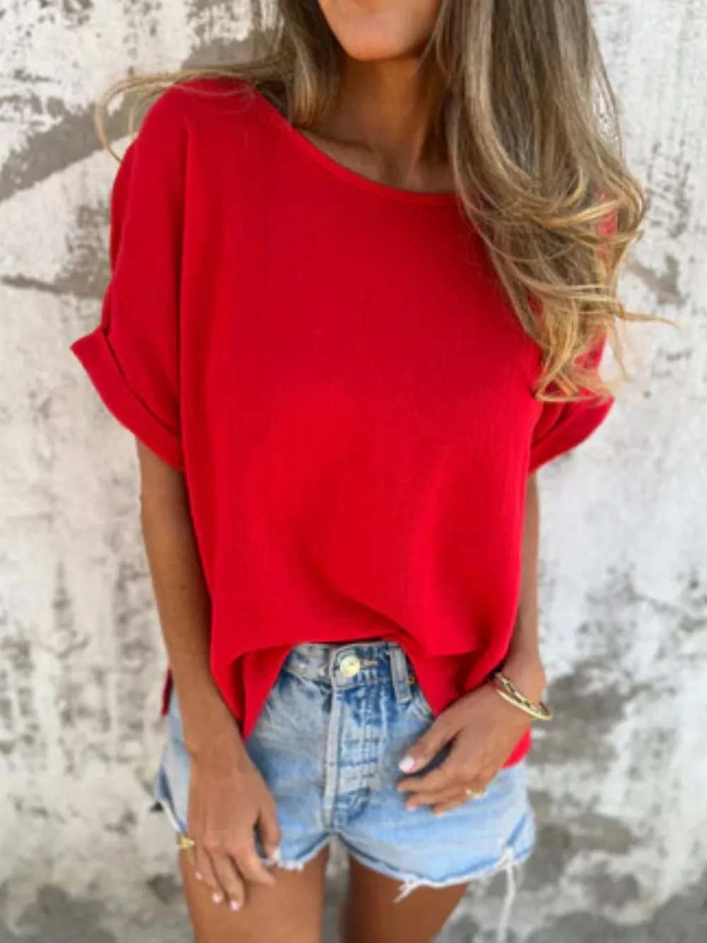 Full Size Round Neck Short Sleeve T-Shirt Plus Size, image 16