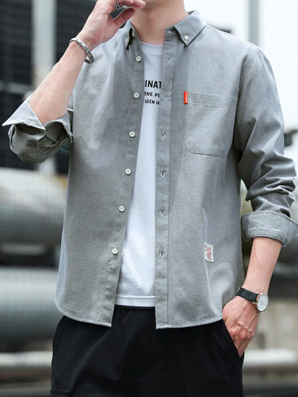 Men's Plus Size Button Down Shirt with Chest Pocket, image 2