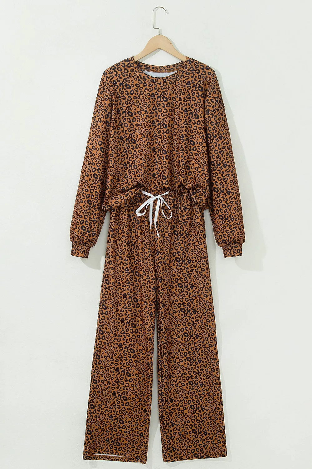 Leopard Print Long Sleeve Top Relaxed Pant Set, image 3