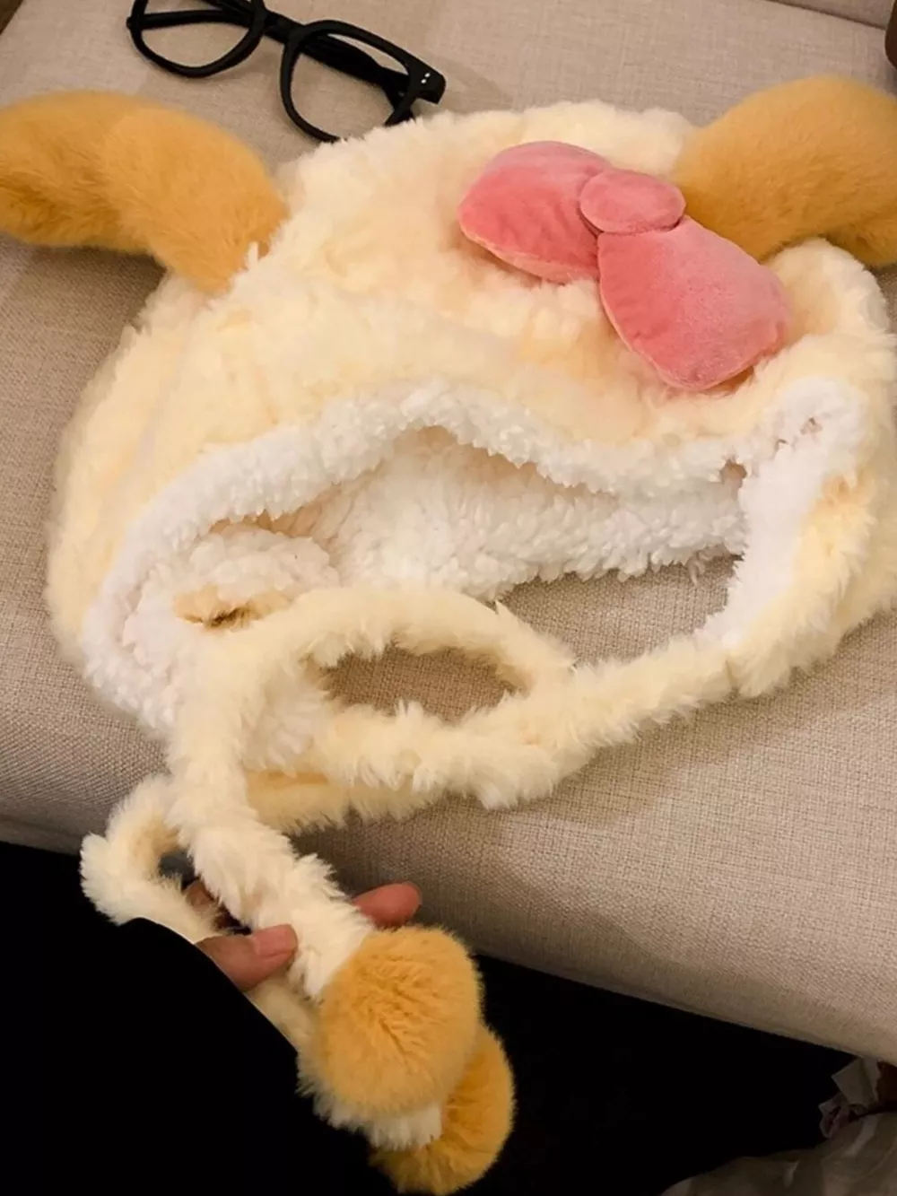 Cute Plush Animal Ear Hat with Bow, image 2