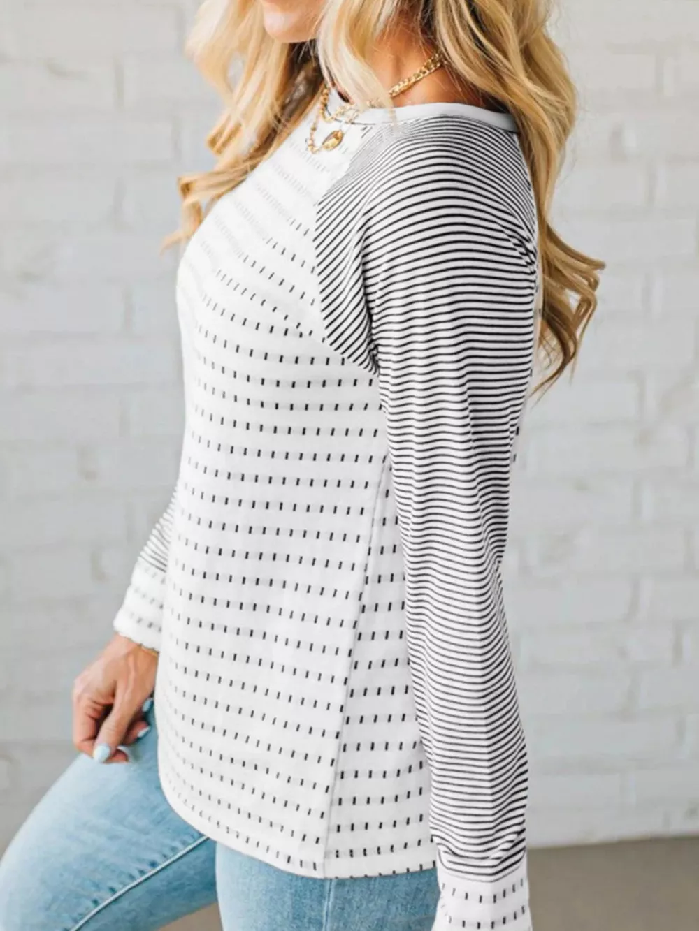 Stripe Raglan Patchwork Long Sleeve Top, image 3