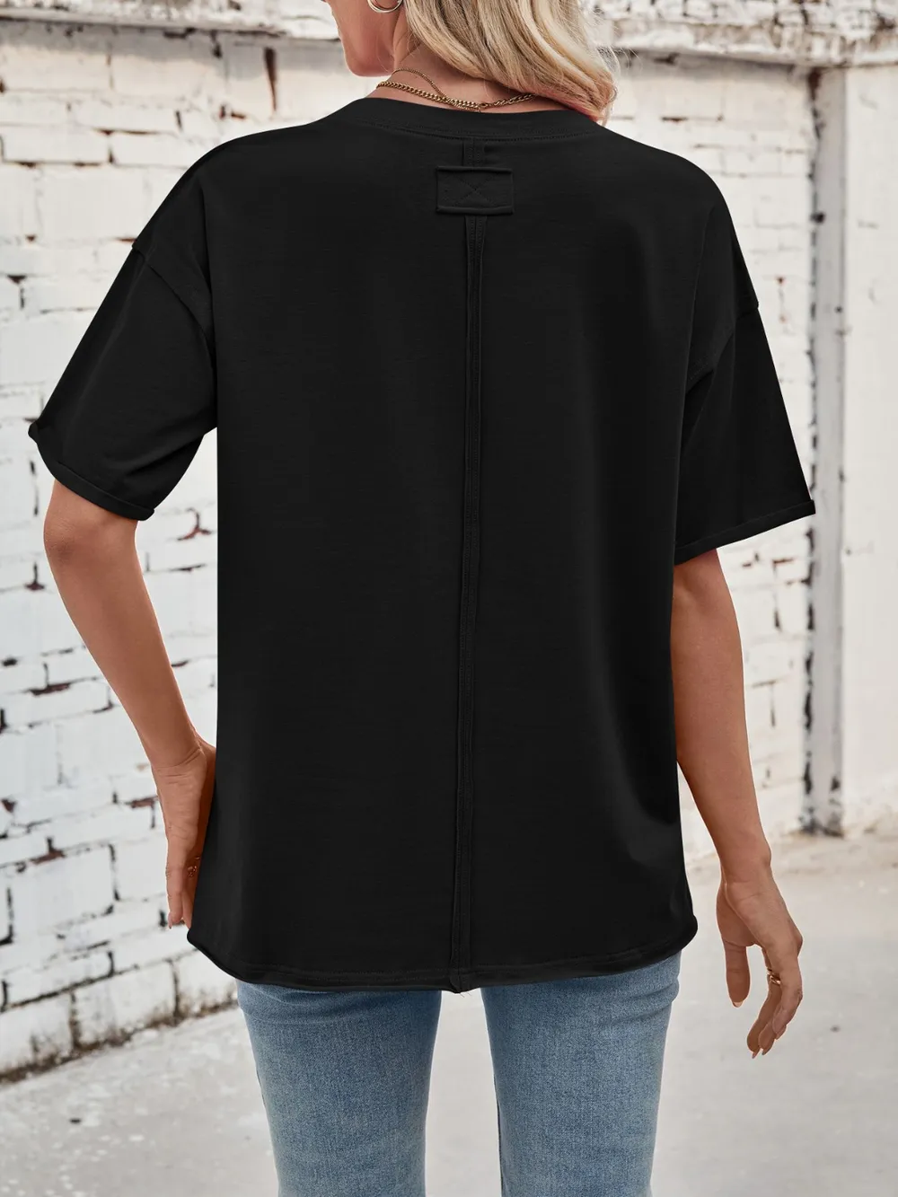 Exposed Seam Round Neck Half Sleeve T-Shirt, image 27
