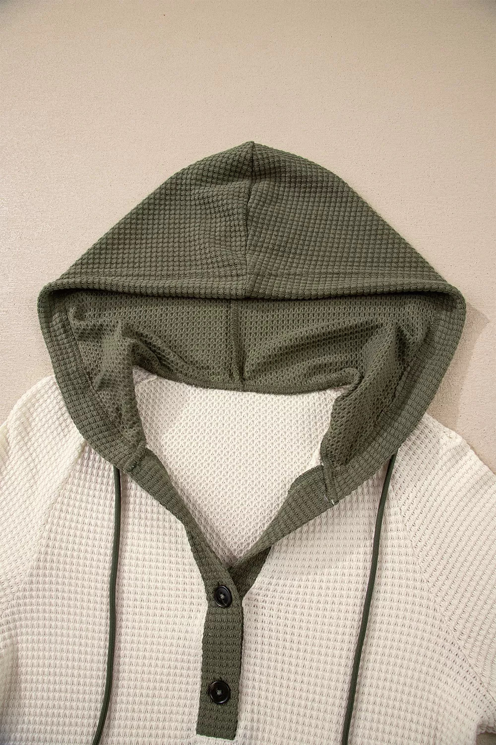Drawstring Waffle Knit Henley Hoodie, image 6