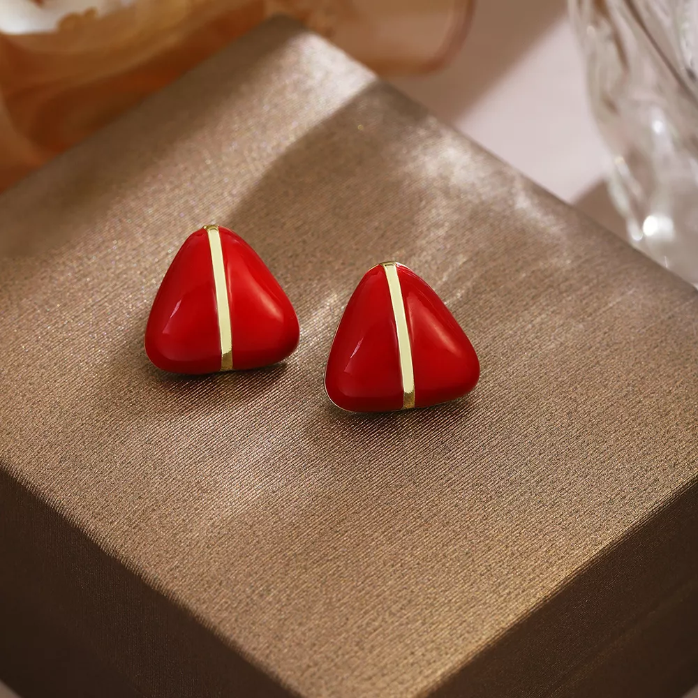 Geometric Triangle Stud Earrings with Gold Accent, image 2