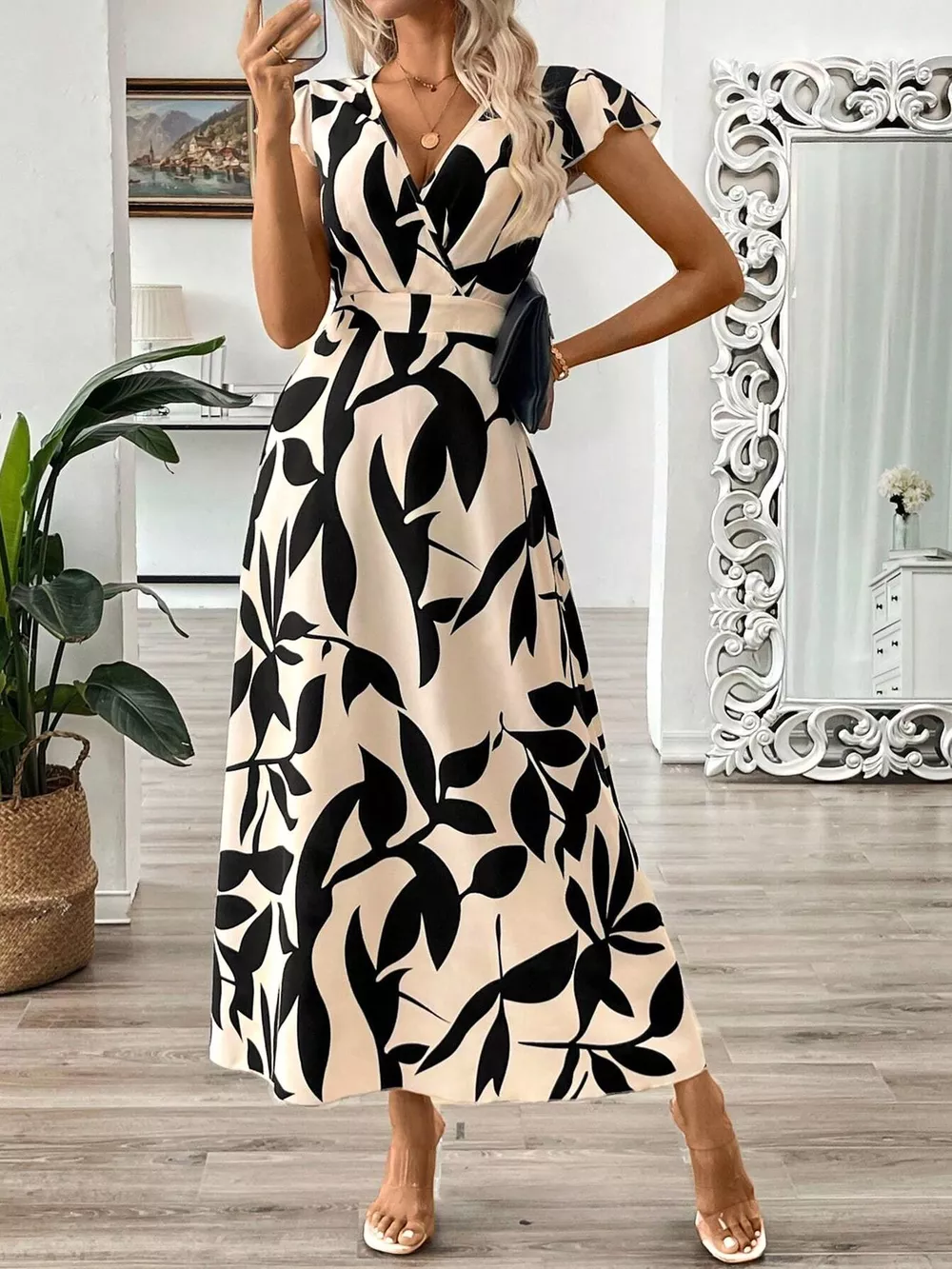 Surplice Cap Sleeve Midi Dress, image 15