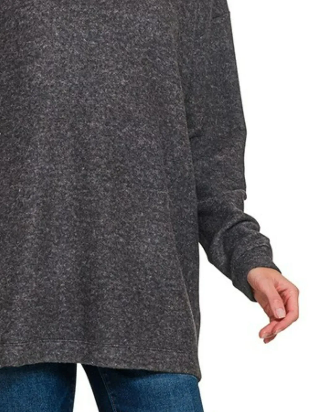 Hooded Brushed Melange Hacci Sweater, image 3