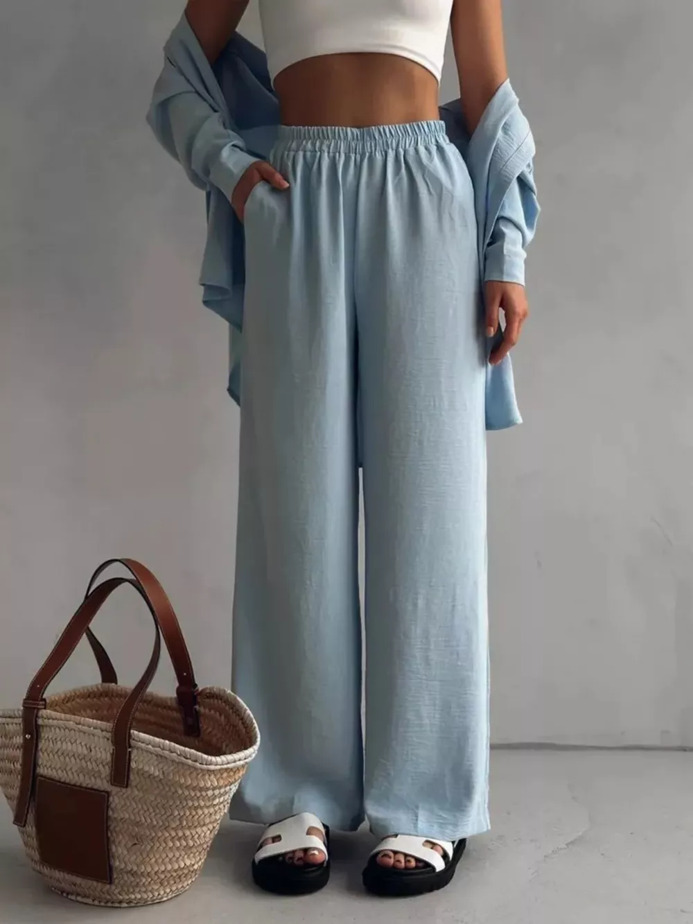 Relaxed Fit Shirt and Wide Leg Pants Set, image 5