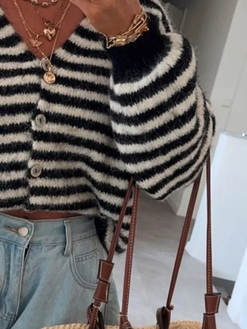 Striped Knit Button-Down Cardigan, image 9