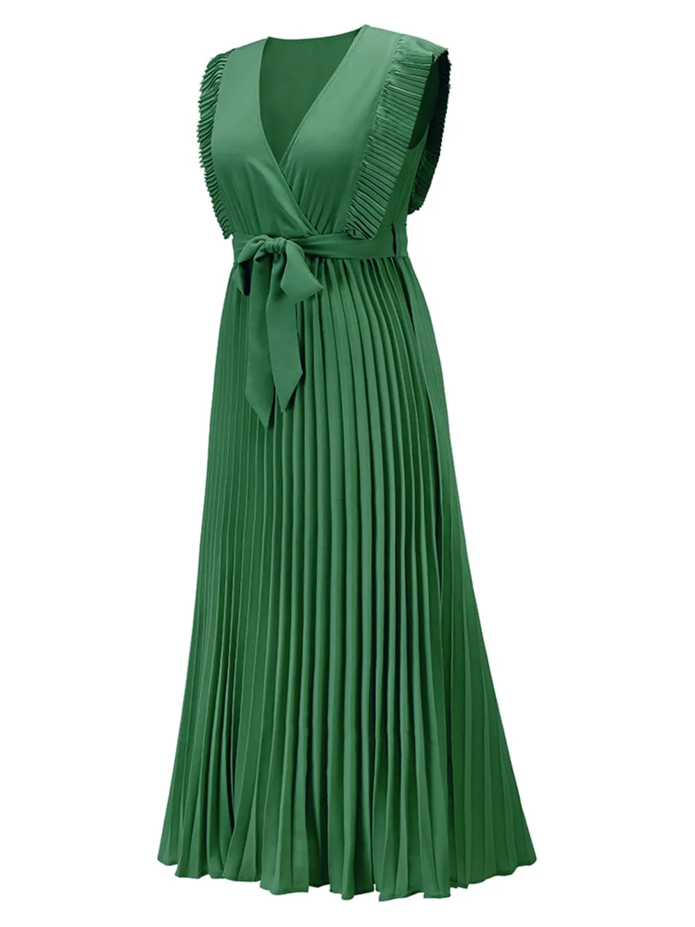 Tied Surplice Cap Sleeve Pleated Dress, image 6