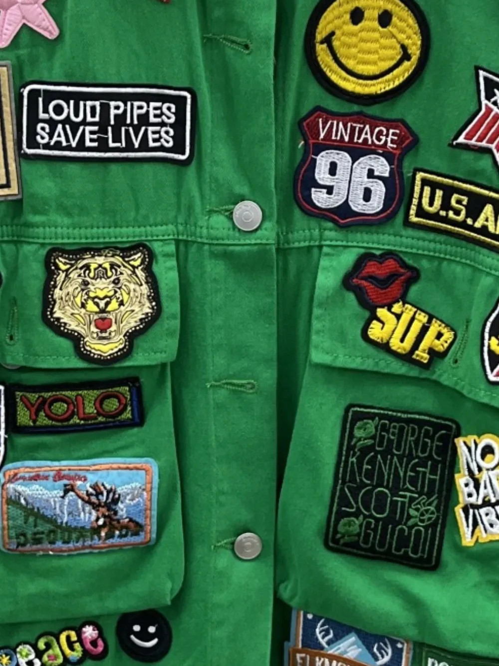 Embroidered Patch Button Up Long Sleeve Denim Jacket, image 9