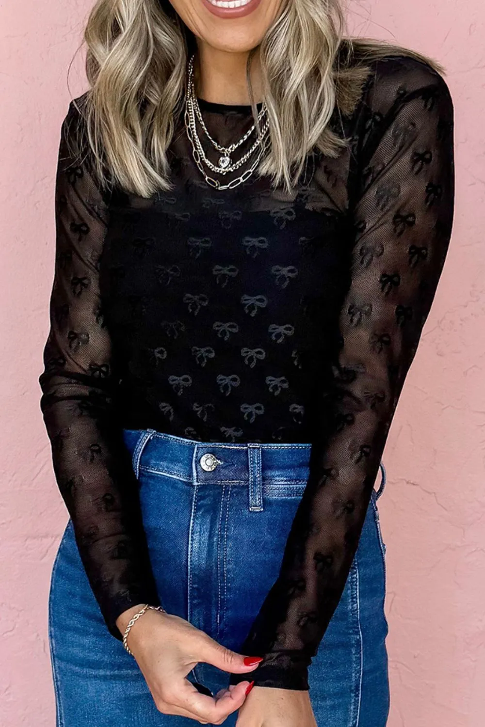 Bow Round Neck Long Sleeve Top, image 9