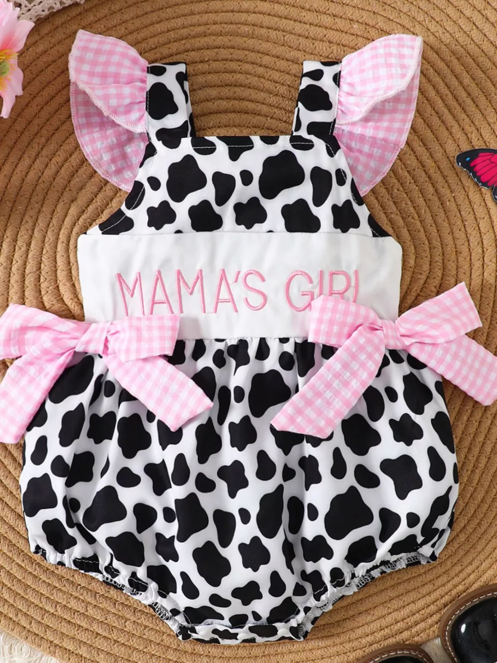 Children's Mama's Girl Cow Print Ruffle One-Piece