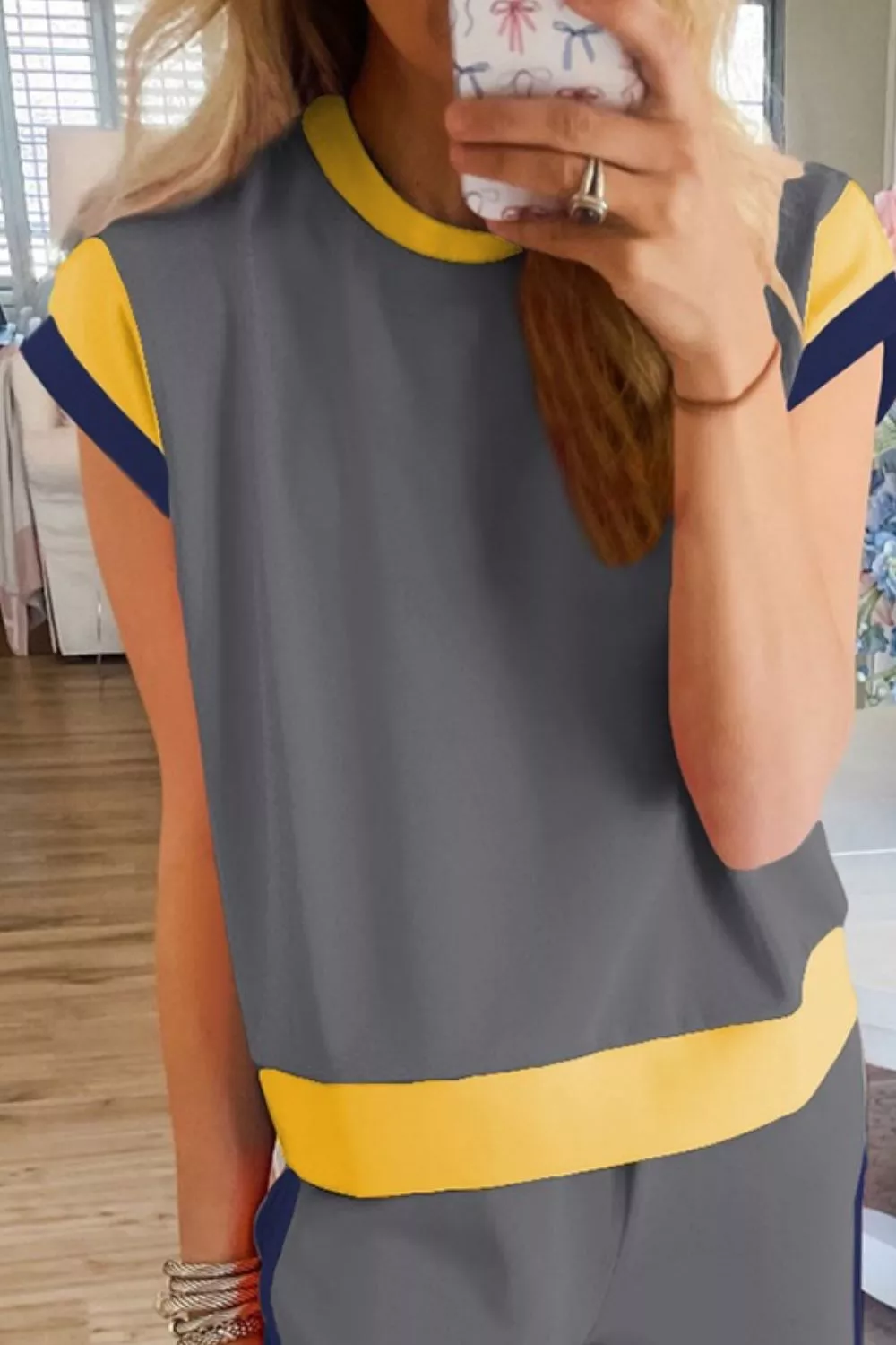 Contrast Trim Top and Pants Set, image 3