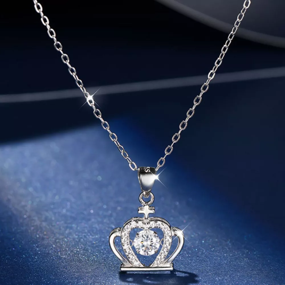 925 Sterling Silver Zircon Crown Pendant Necklace, image 3