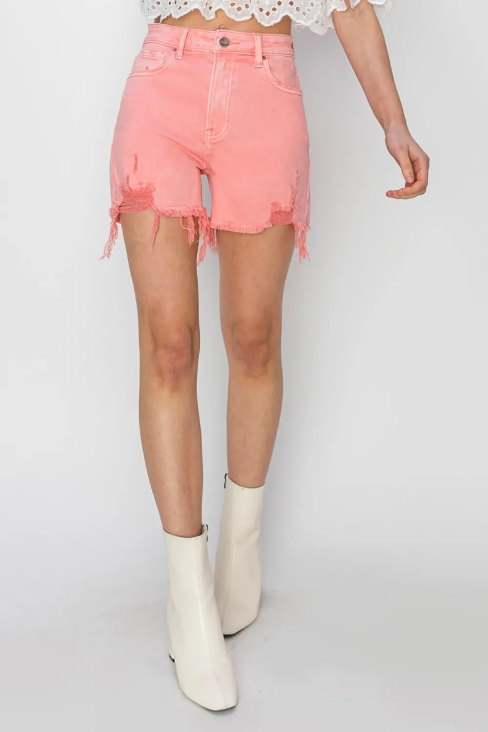 High Rise Distressed Denim Shorts, image 5