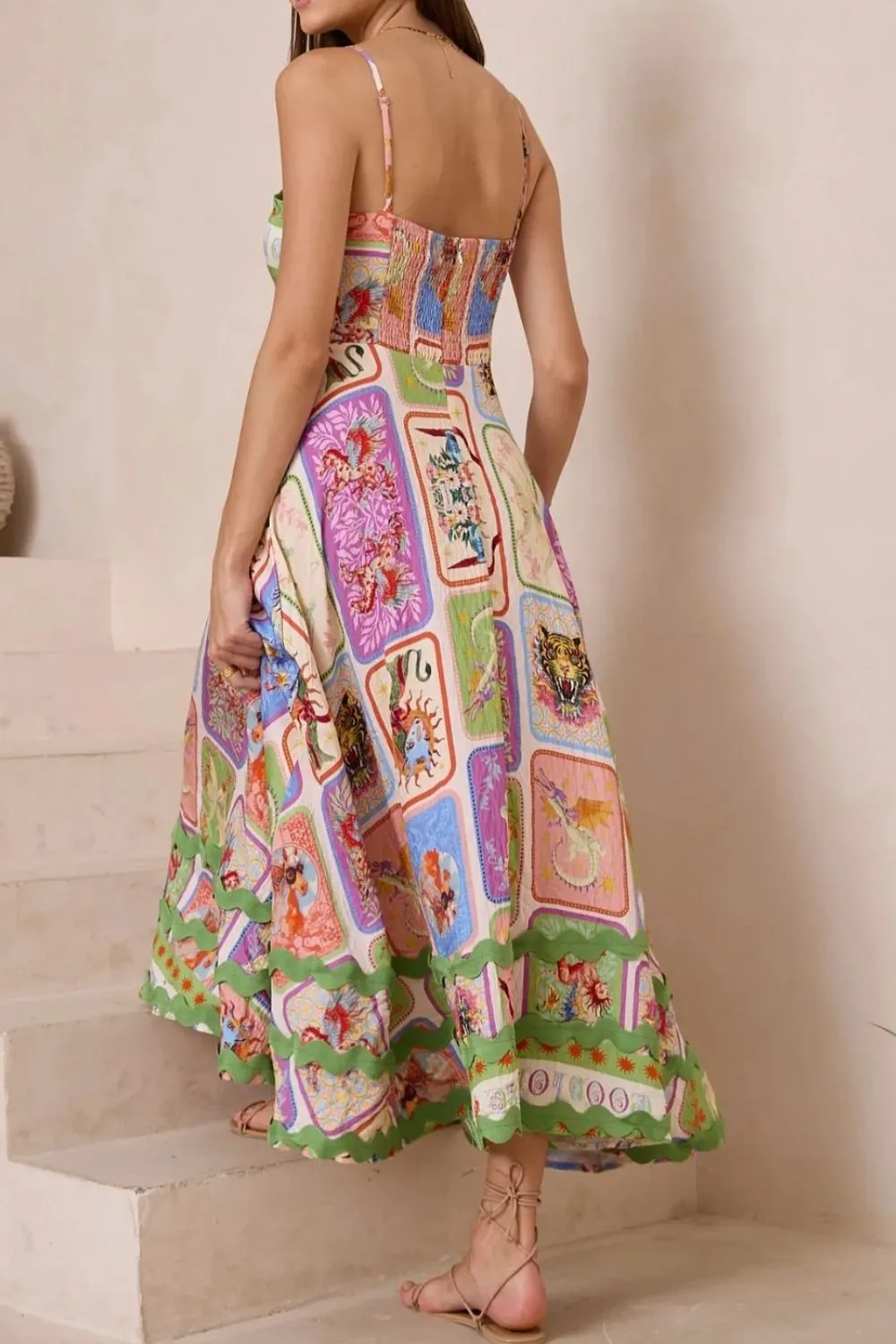 Smocked Printed Square Neck Cami Dress, image 3