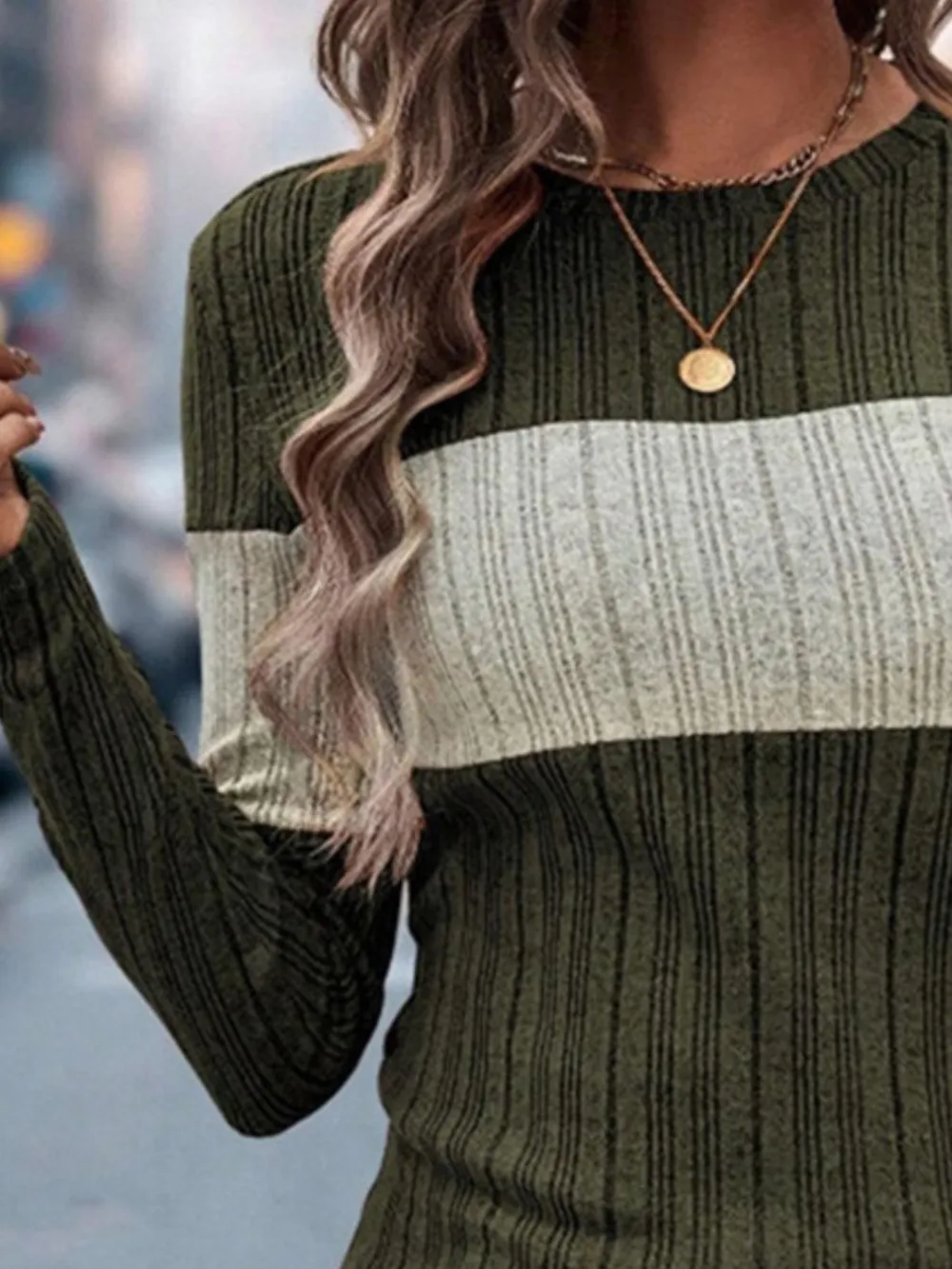 Color Block Round Neck Long Sleeve Sweater, image 11