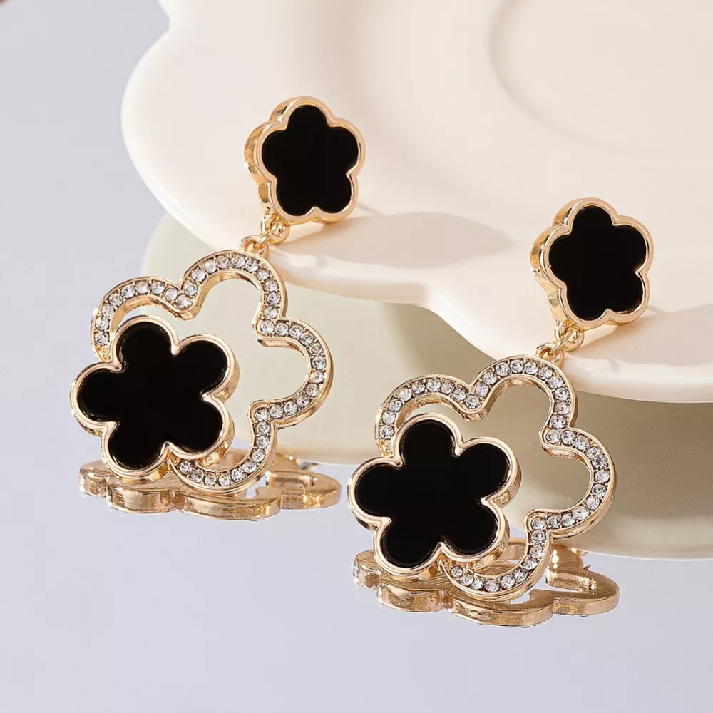 Lucky Clover Dangle Earrings with Rhinestone Accents, image 6