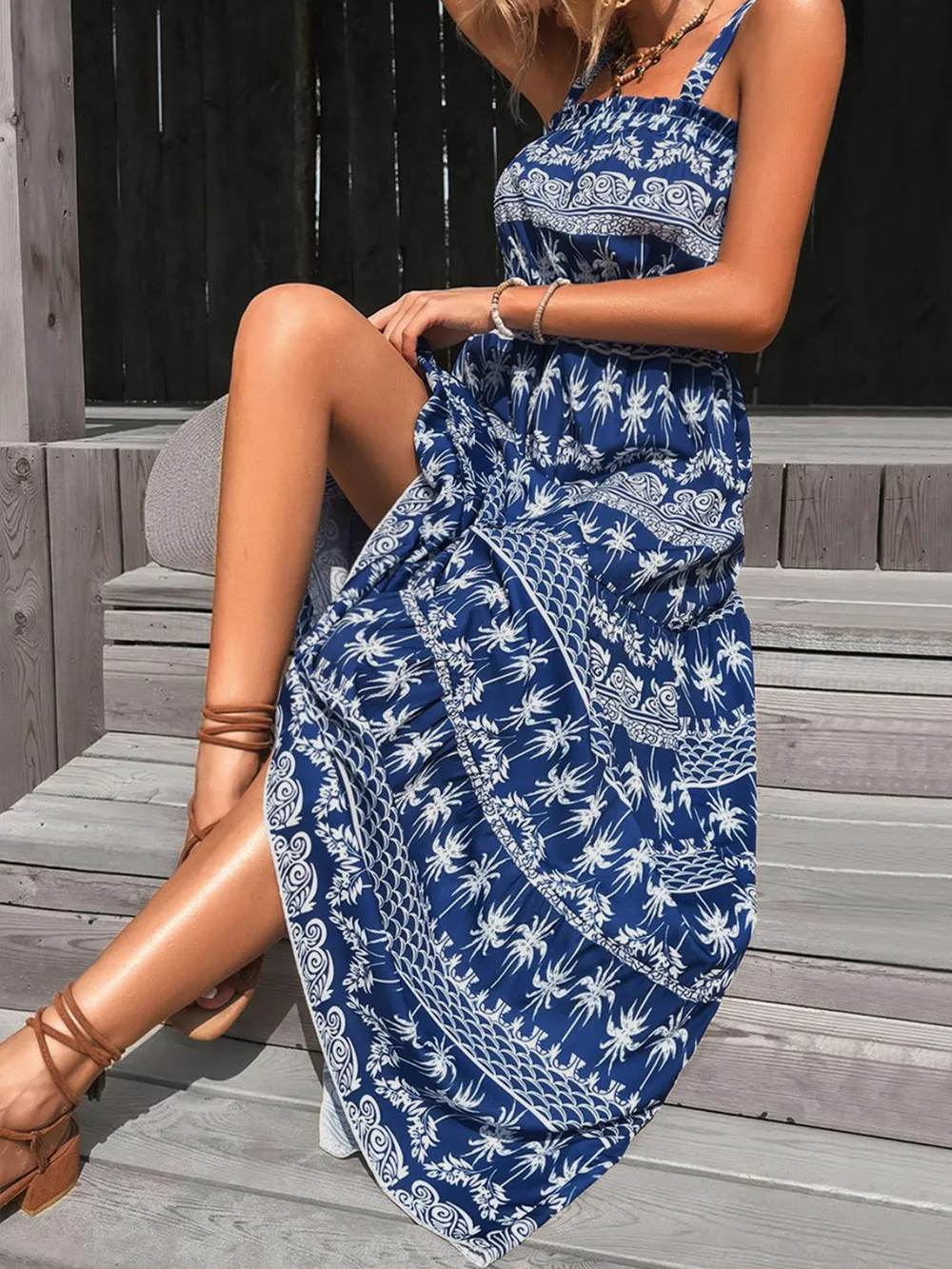 Printed Square Neck Sleeveless Maxi Dress, image 5