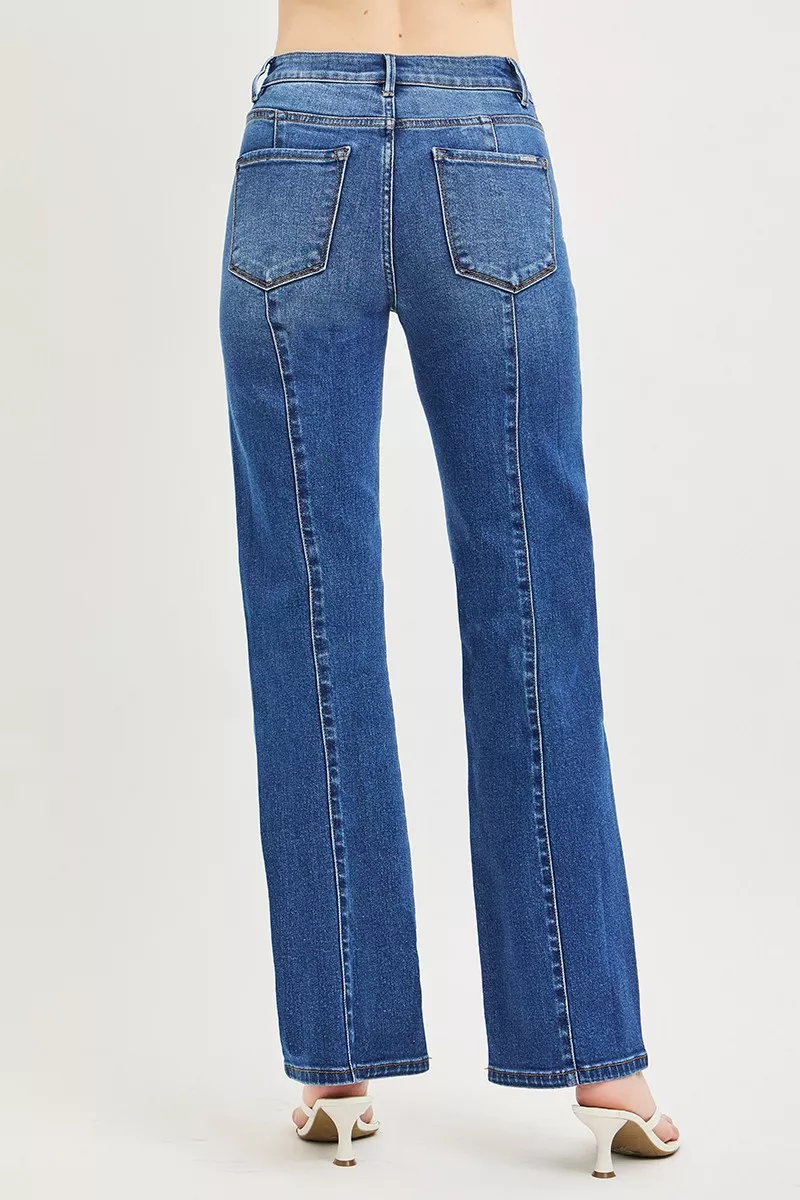High Rise Straight Patch Pocket Seamed Jeans, image 5