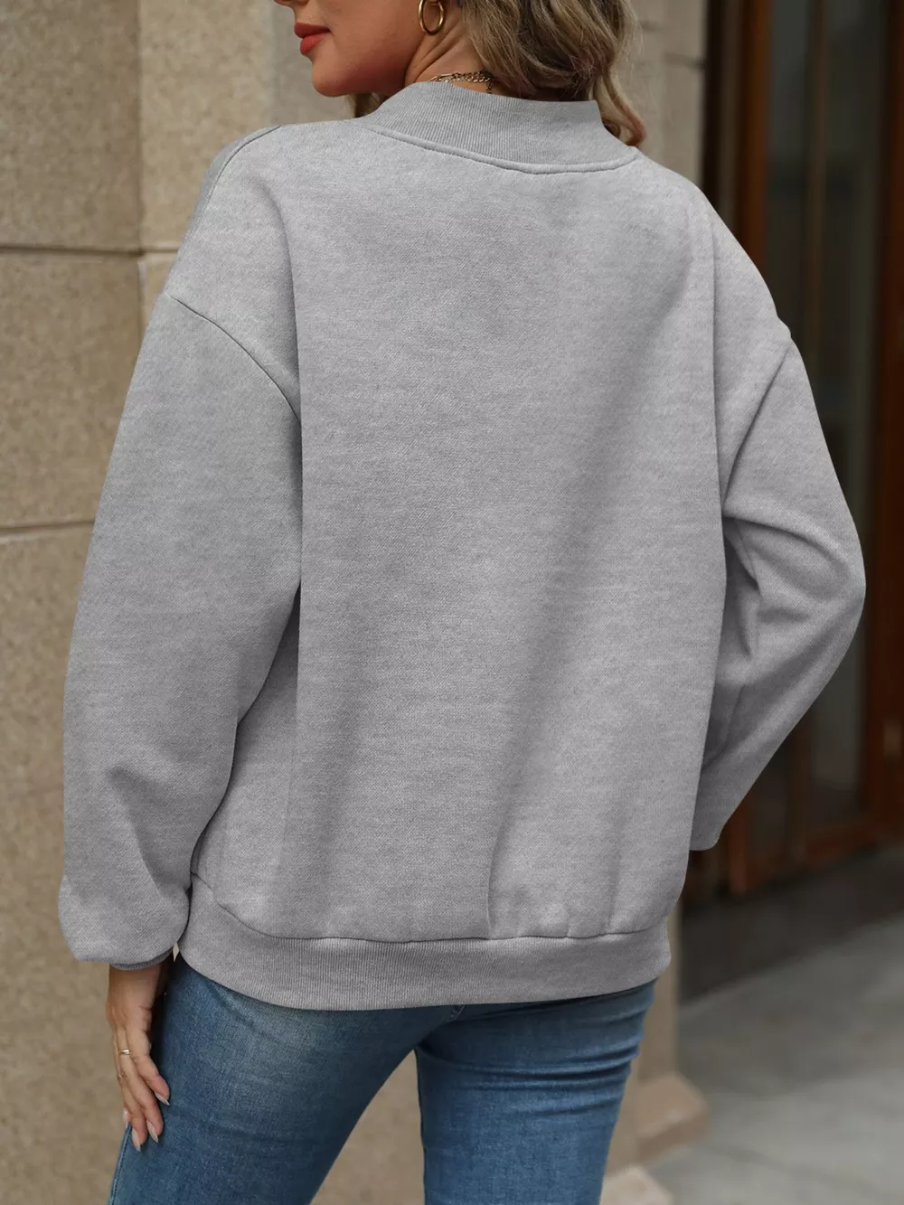 V-Neck Solid Color Casual Sweatshirt, image 32
