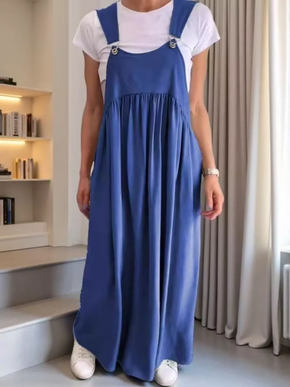 Full Size Ruched Wide Strap Overall Maxi Dress Plus Size, image 7