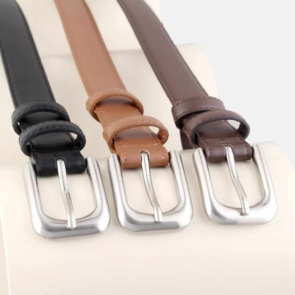 Classic Buckle Skinny Leather Belt, image 2