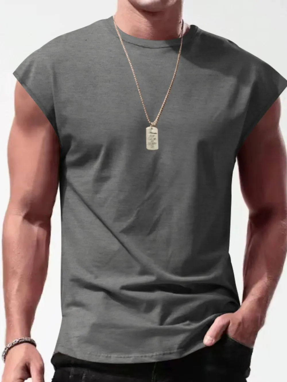 Men's Full Size Round Neck Cap Sleeve Tank Plus Size, image 4