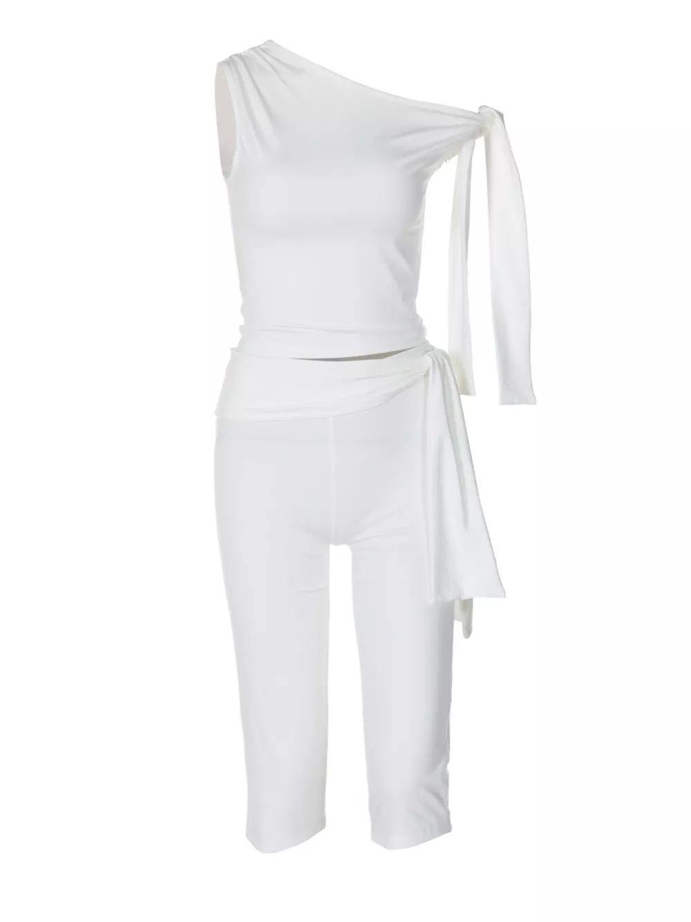 Tied One Shoulder Top and Capris Set, image 4