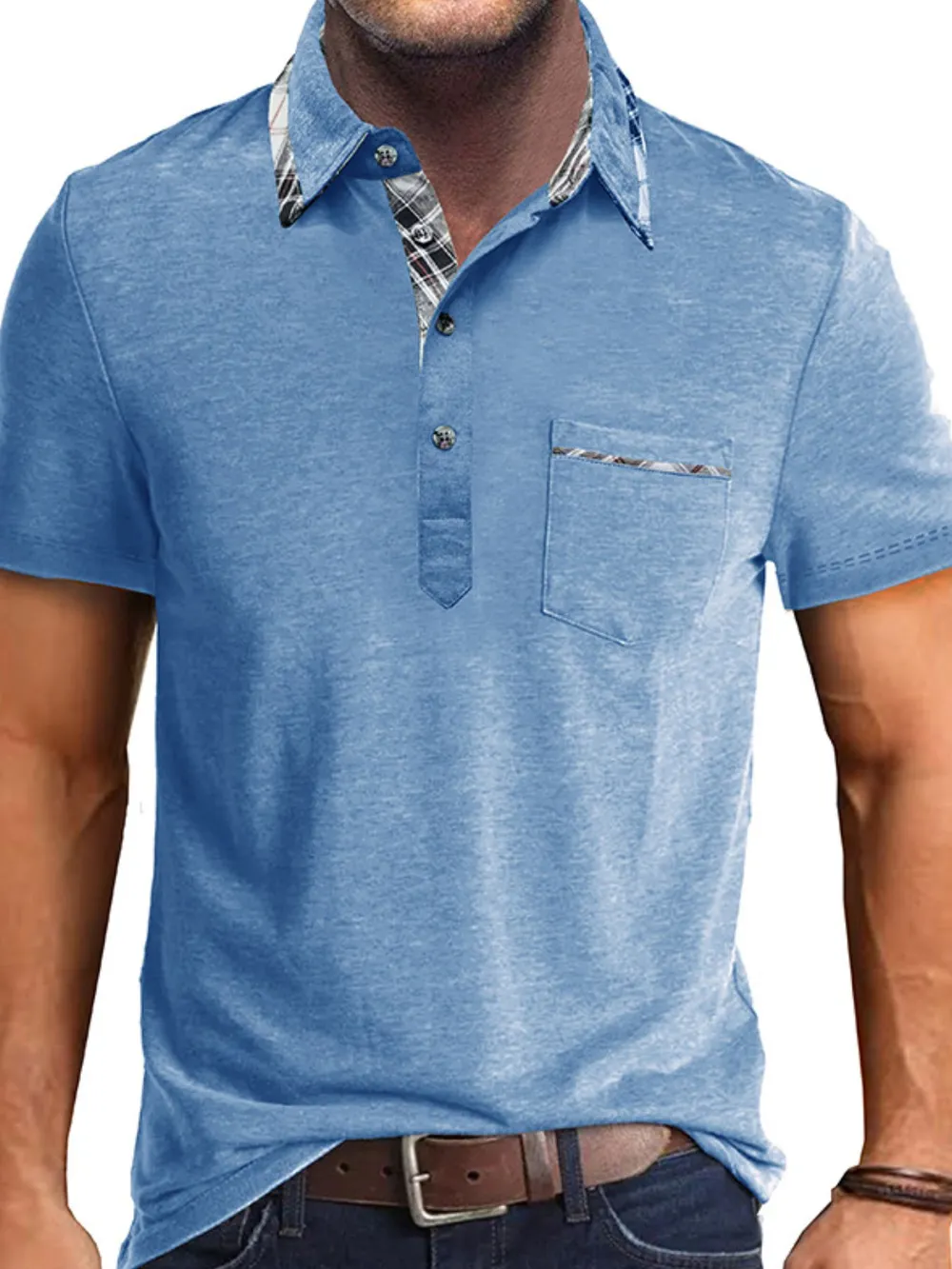 Men's Full Size Classic Plaid Collar Cotton Polo Shirt Plus Size, image 12