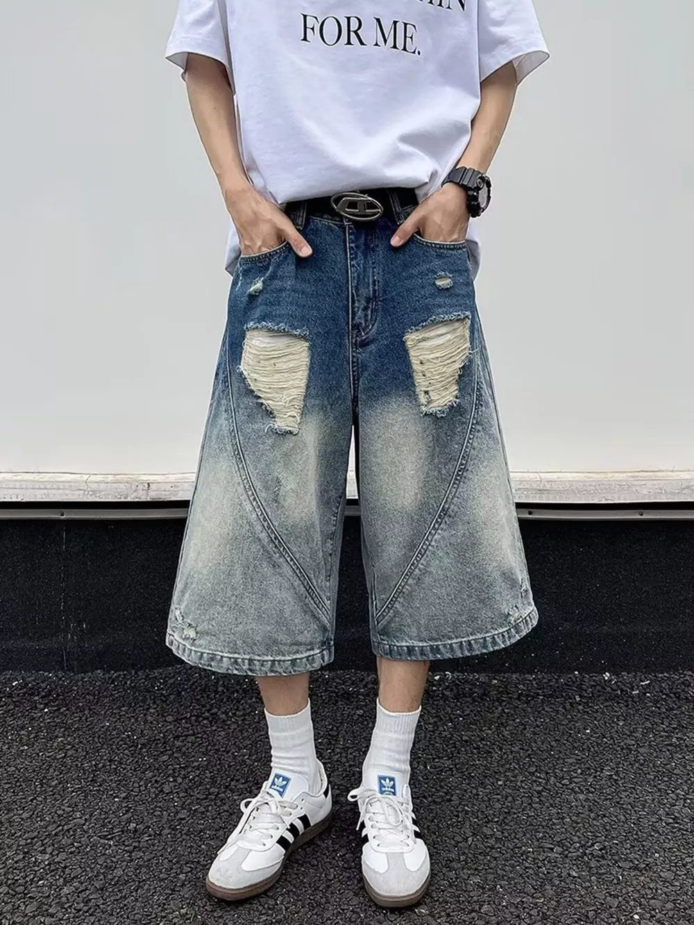 Men's Full Size Wide-Leg Denim Shorts Plus Size