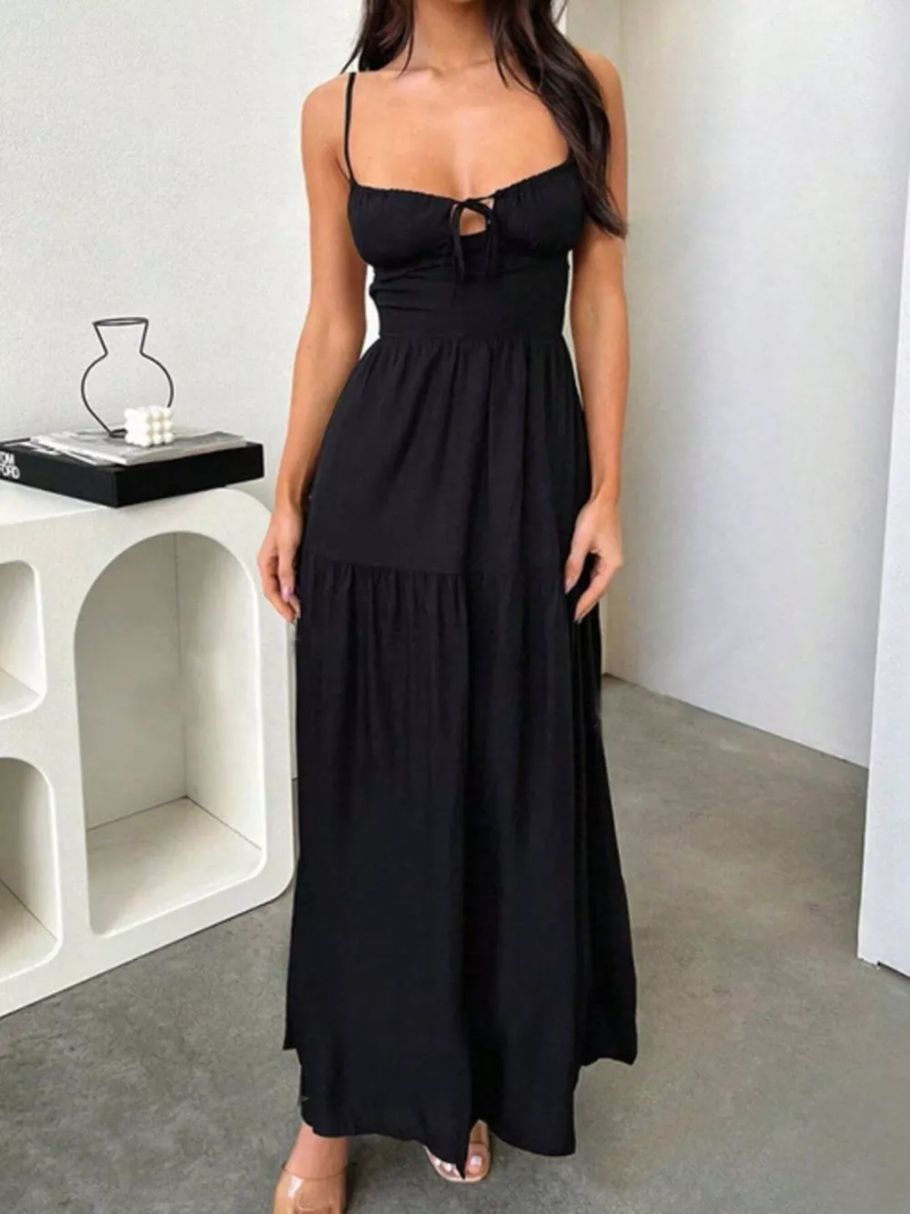 Backless Lace Up Spaghetti Strap Maxi Dress, image 2