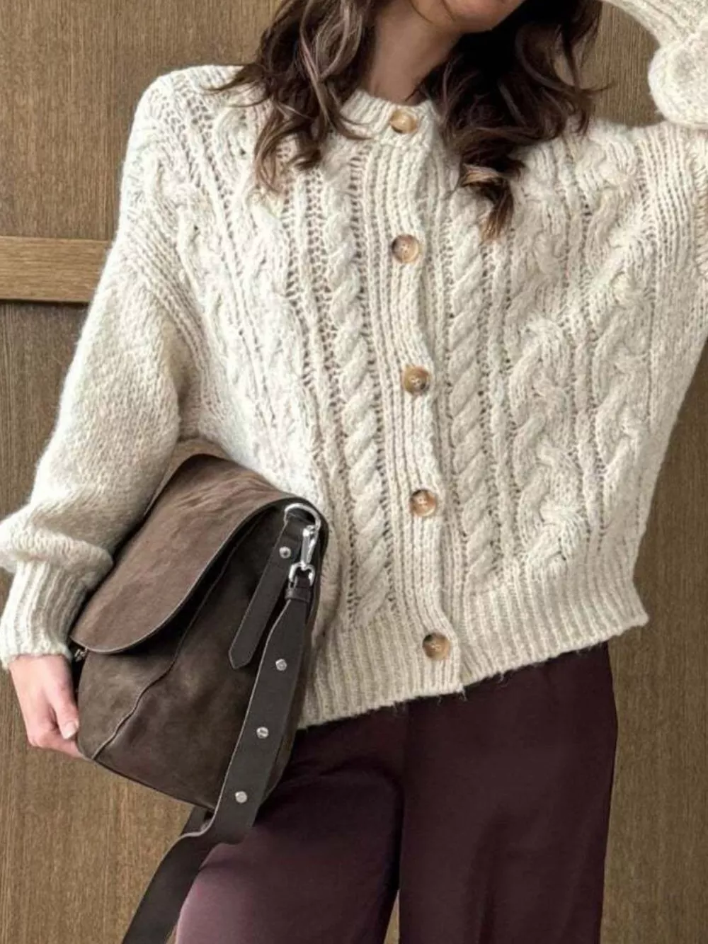 Cable Knit Button-Down Cardigan, image 6