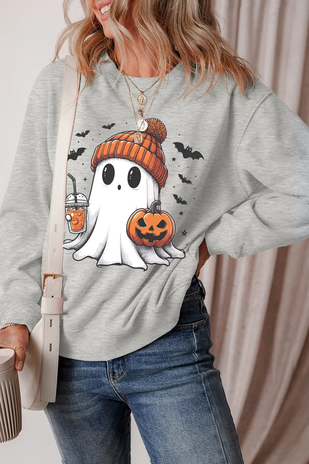 Ghost Round Neck Long Sleeve Sweatshirt, image 4