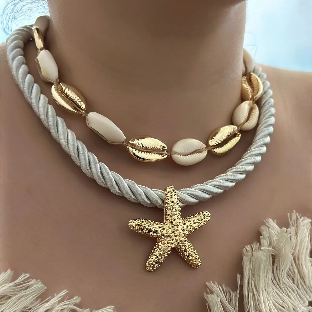 2-Piece Beaded Shell Starfish Rope Necklace, image 3